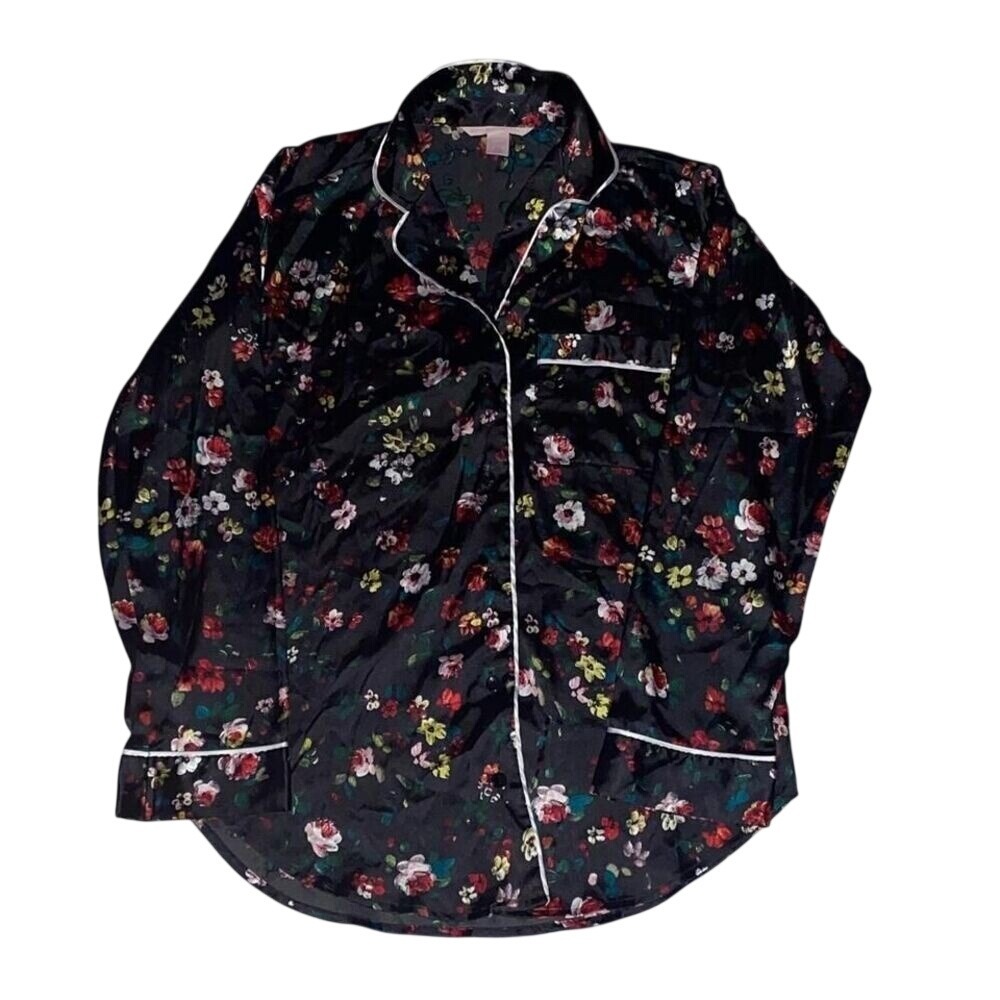Victoria's Secret Black Satin Flower Pj Top